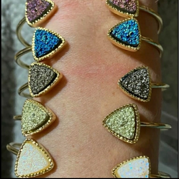 Raw Druzy Triangle Stone Bangle Bracelet - Picture 3 of 8